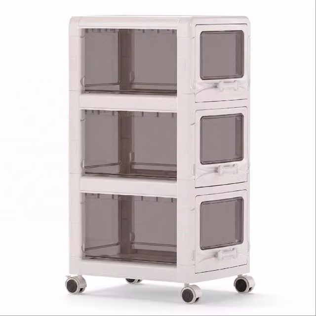 Costway 3-Tier Plastic Rolling Utility Cart with Drawers in White – 1