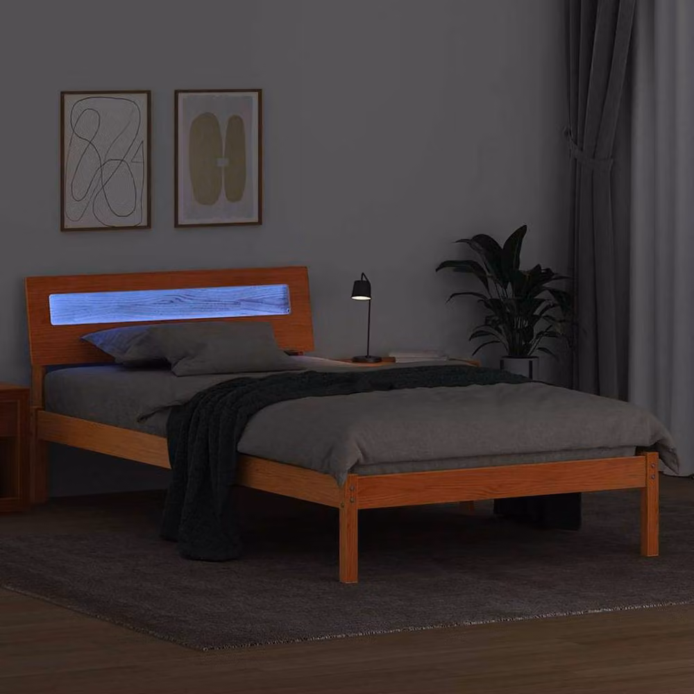 Berkfield Home Pine Wood Bed Frame with Headboard and LED Strip Lights, Wax Brown, W/D/H: 90 x 190 cm – 2