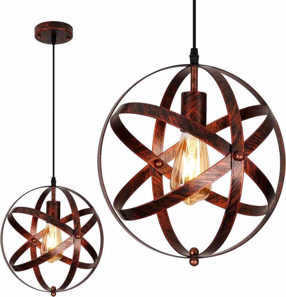 Goeco Vintage Bronze Metal Pendant Light with E27 Base, Diameter: 30 cm – 7