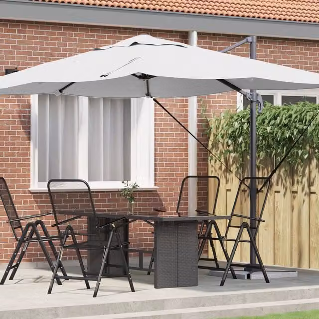 Berkfield Home Large Cantilever Garden Umbrella in Beige Polyester with Aluminium Frame – 1