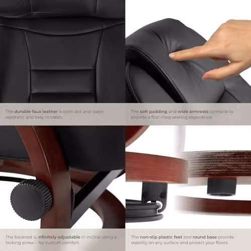 tectake Swivel Recliner Chair with Ottoman and Synthetic Leather Cover in Black and Brown – 7