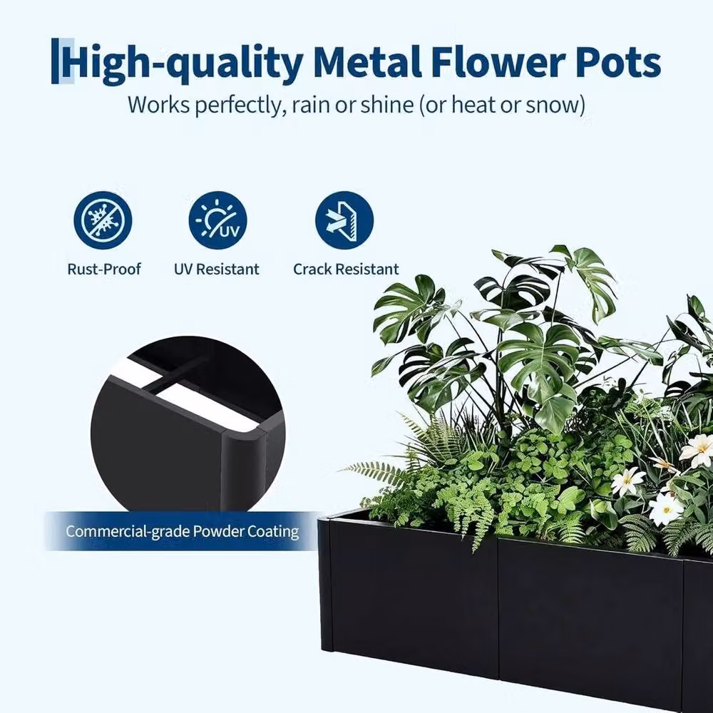 VOGREX Large Rectangular Metal Planter Tub in Black – 4