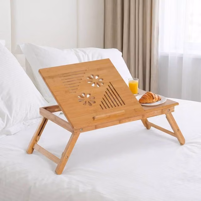 STILVORA Bamboo Laptop Desk with Adjustable Height and Tilting Top in Natural Wood – 1