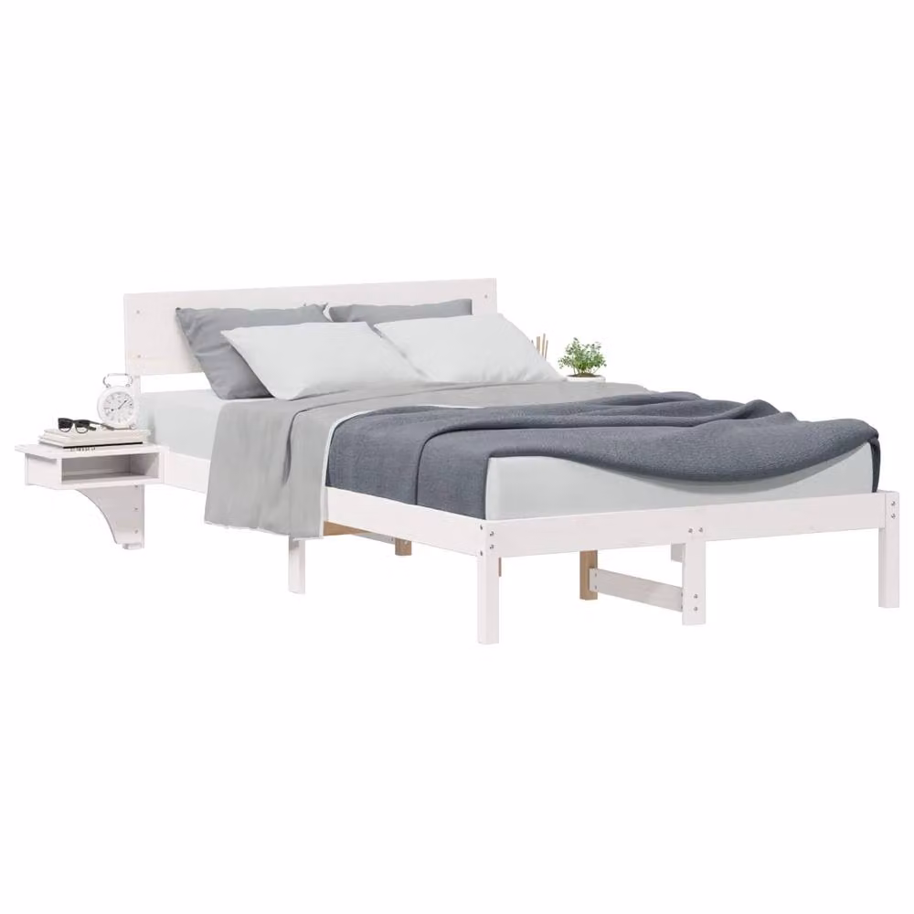 Berkfield Home White Solid Pine Wood Bed Frame with Headboard W/D/H: 120 x 190 cm – 2