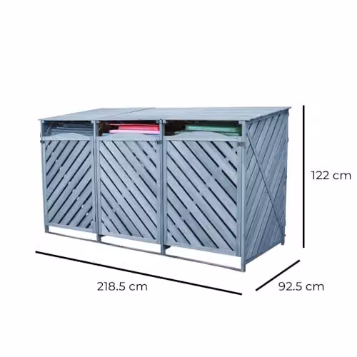 Jack Stonehouse XL Triple 3-Bay Wooden Wheelie Bin Store in Grey, W/D/H: 218.5 x 122 x 92.5 cm – 2