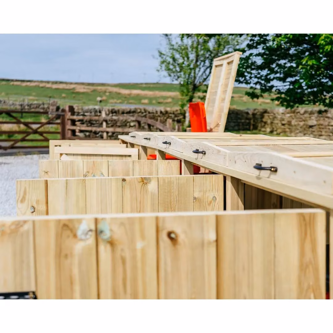 Buttercup Farm Chatburn Sextet Timber Wheelie Bin Store in Brown, Fits 6 x 140L Bins, W: 355.5 cm, D: 64 cm, H: 120 cm – 5