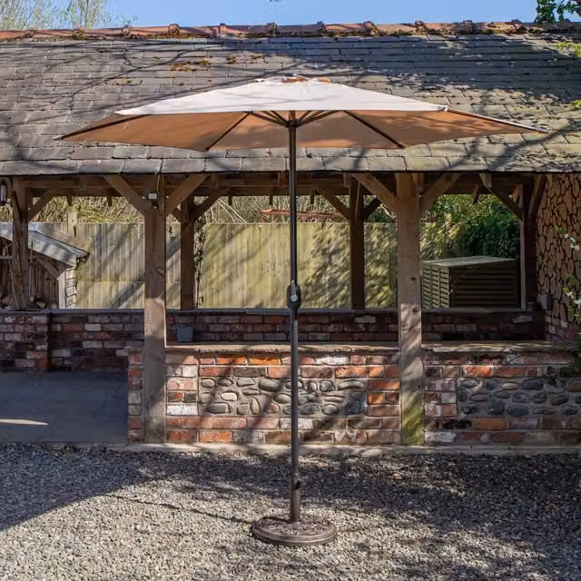 Samuel Alexander Havana Garden Patio Parasol with Crank Handle and 9kg Base, Beige, W/D/H: 270 x 235 cm