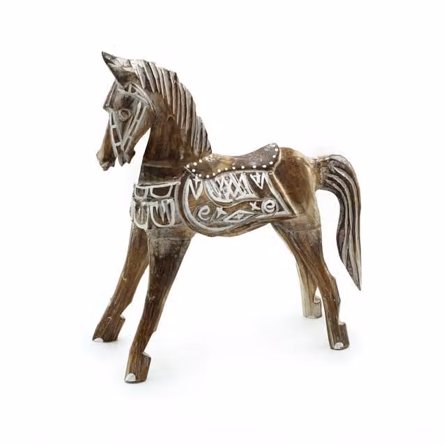 KDMD Antique Horse Tabletop Decoration, Brown, Height: 25 cm