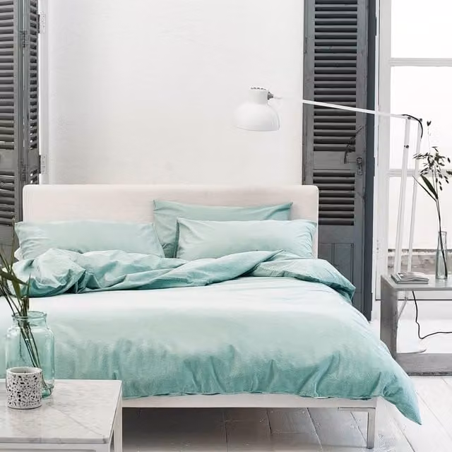 Designers Guild Loweswater Cotton Percale Duvet Cover Bedding Set in Porcelain Green