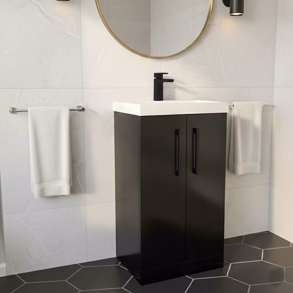 Balterley Modern Grey Bathroom Vanity Unit with Vitreous China Basin and Soft Close Doors, W: 50 cm – 2