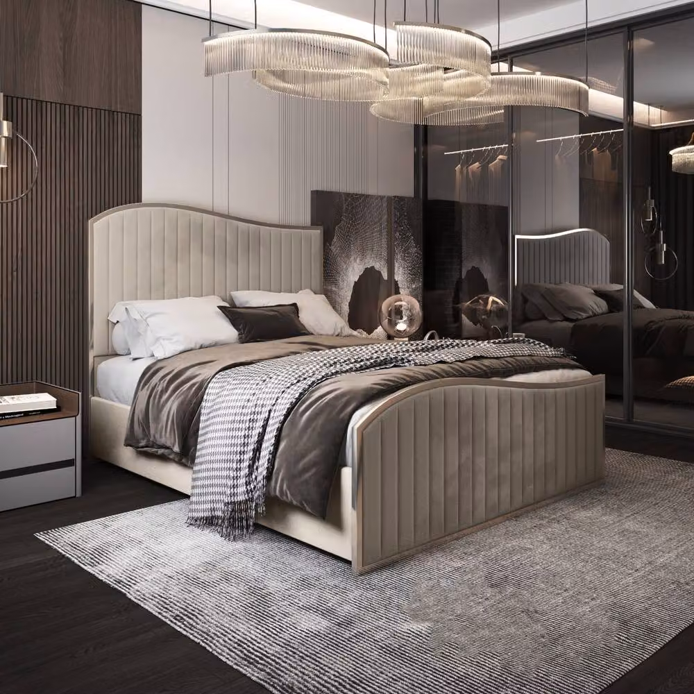 Casani Gainsborough Upholstered Velvet Designer Bed Frame in Cream and Beige, W/D/H: 90 x 190 x 137 cm – 2