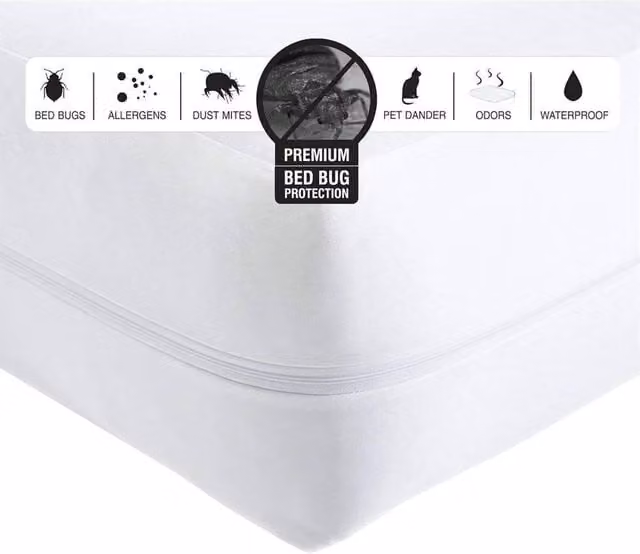 FLAVORA Double-Waterproof Cot Mattress Encasement Zipper Cover in White, Mite-Proof and Allergy-Friendly