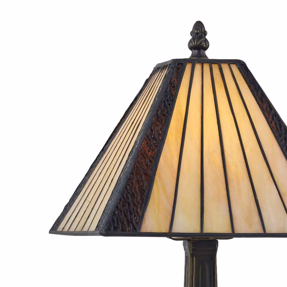 First Choice Lighting Stratford Set of 2 Tiffany Multicolour Glass Table Lamps in Bronze, Height: 39.5 cm – 3