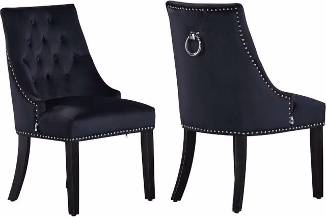Life Interiors Windsor Knocker Back Velvet Dining Chairs Set of 2 with Solid Wood Legs in Black