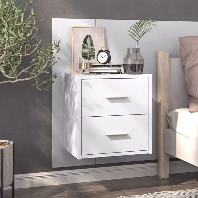 Berkfield Home Wall-mounted Bedside Cabinet in High Gloss White – 1
