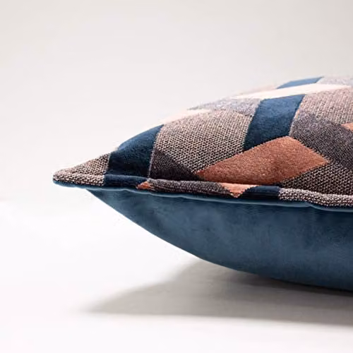 Paoletti Delano Geometric Velvet Cushion in Pink and Blue, W/H: 60 x 40 cm – 3