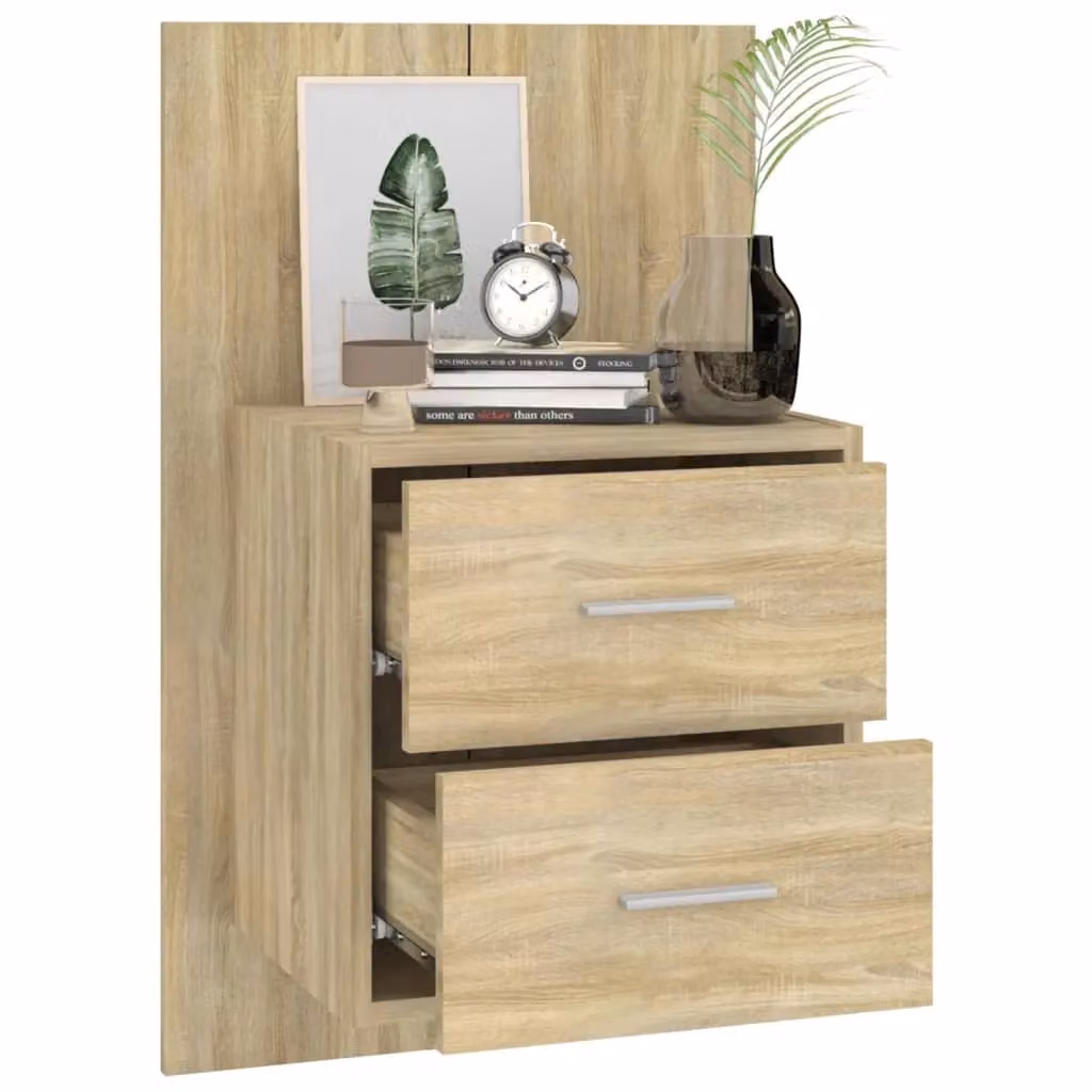Berkfield Home Set of 2 Wall-mounted Bedside Cabinets in Sonoma Oak Brown – 3