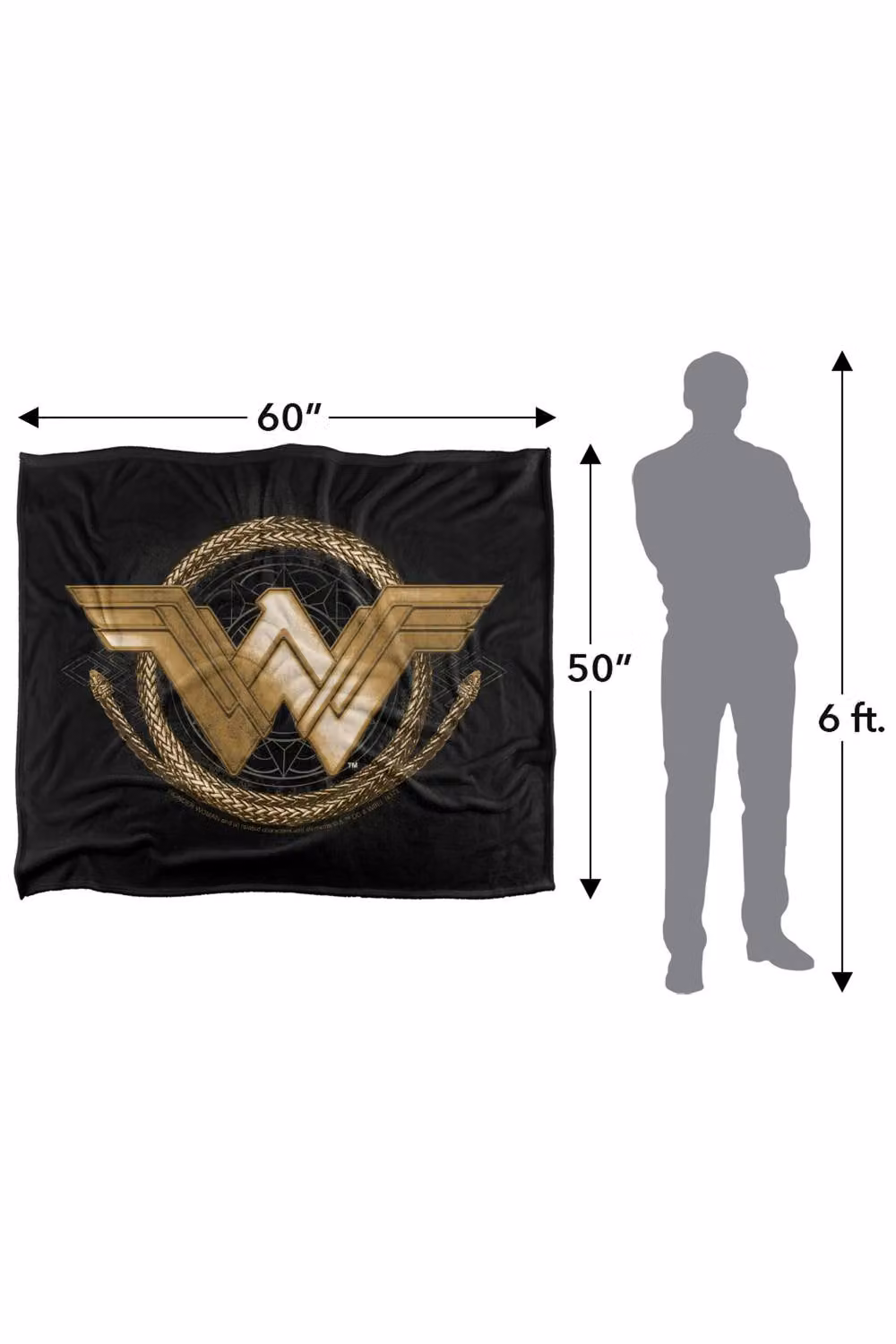 Warner Bros. Wonder Woman Movie Golden Lasso Super Soft Fluffy Polyester Throw Blanket in Gold and Multicolour, Large – 3