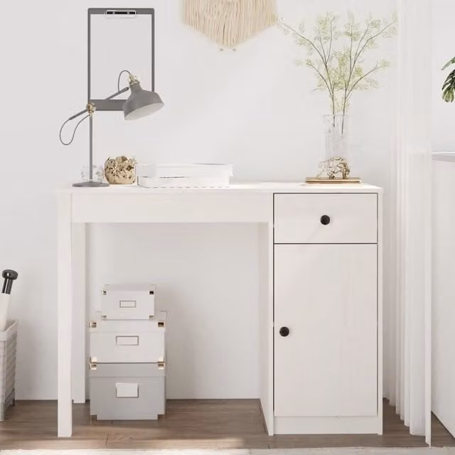 Berkfield Home White Solid Wood Pine Writing Desk, W/D/H: 100 x 50 x 75 cm