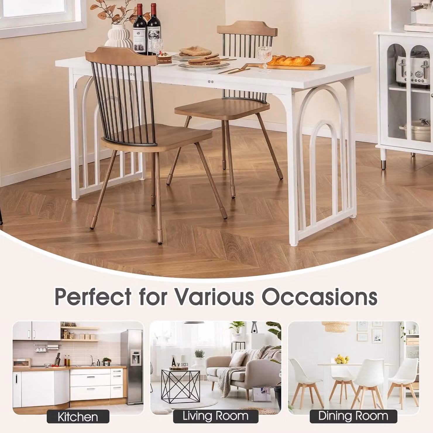Gymax White Farmhouse Dining Table with Metal Legs for 6-8 People, W: 160 cm – 2