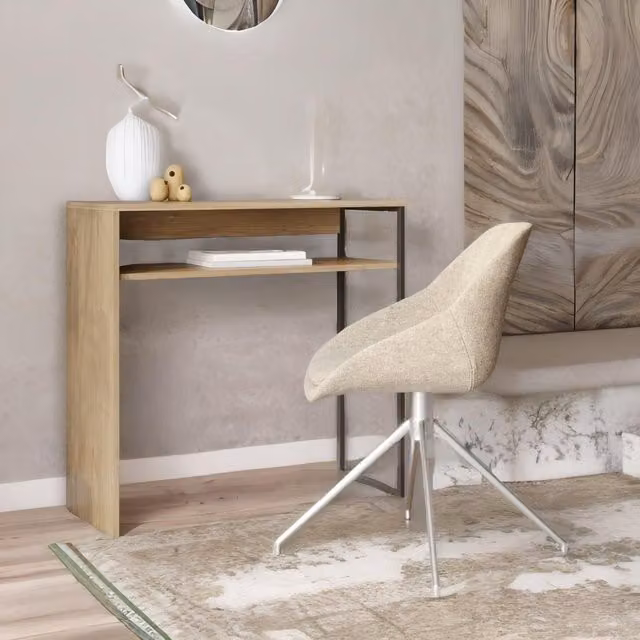 Pirlo Plush 2 Tier Console Table in Light Oak with Steel Frame
