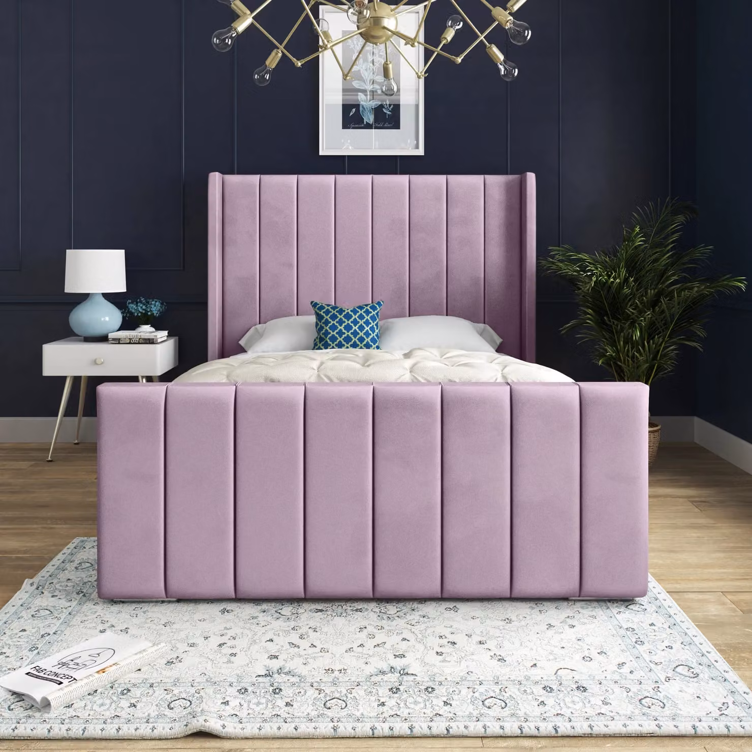 DS Living Oxford Upholstered Soft Touch Pink Velvet Bed Frame, W/D/H: 140 x 200 cm – 3