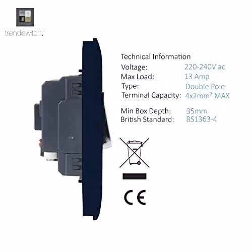 Trendi Switch 13 Amp Single Fused Spur Connection Unit with Flex Outlet in Navy Blue – 3