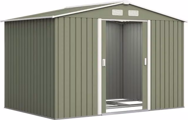 Outsunny Metal Garden Storage Shed with Corrugated Steel Roof and Foundation, Light Green, W: 274.3 cm, D: 183.0 cm, H: 192.0 cm – 1