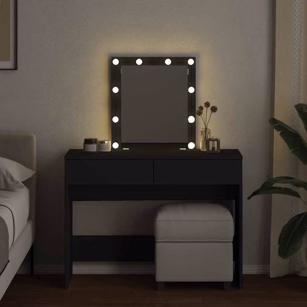 Berkfield Home Hollywood LED Dressing Table in Black, W/D/H: 100 x 40 x 130 cm – 3