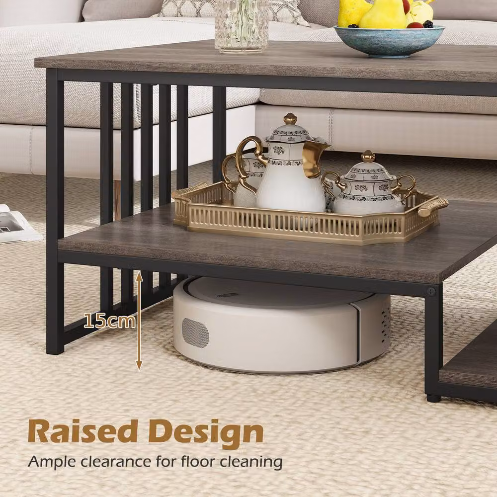 Gymax 3-Tier Rectangular Faux Marble Coffee Table in Grey – 3