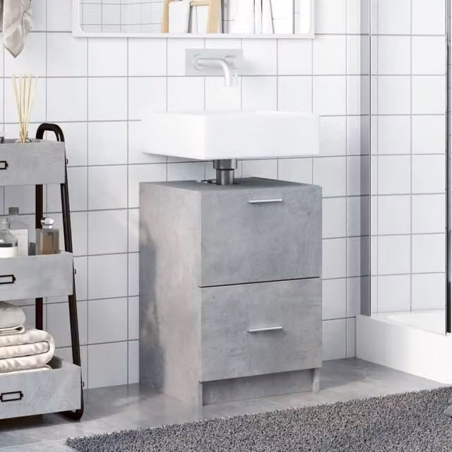 Berkfield Home Freestanding Bathroom Sink Cabinet in Concrete Grey, W/D/H: 40 x 37 x 59 cm – 1