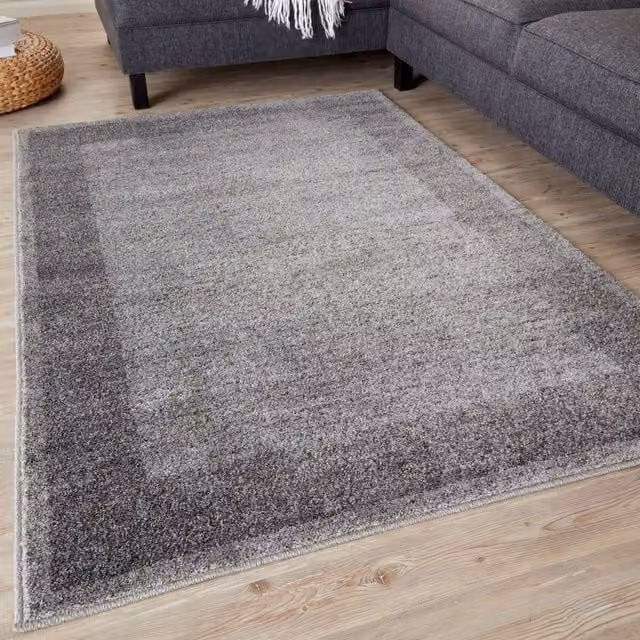 THE RUGS Efes Collection Modern Living Room Rug with Border in Grey, W: 80 cm, L: 150 cm