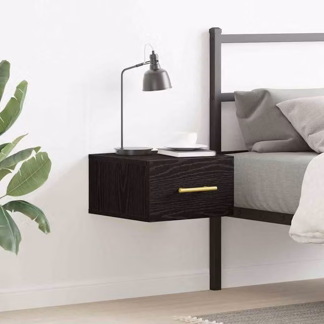 Berkfield Home Wall-Mounted Bedside Cabinet in Black Oak, W/D/H: 35 x 35 x 20 cm – 1