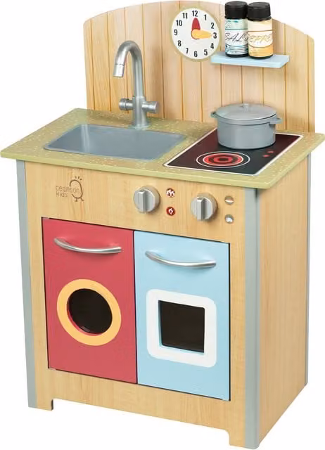 Teamson Kids Little Chef Porto Classic Interactive Wooden Play Kitchen in Brown, Yellow and Multicolour