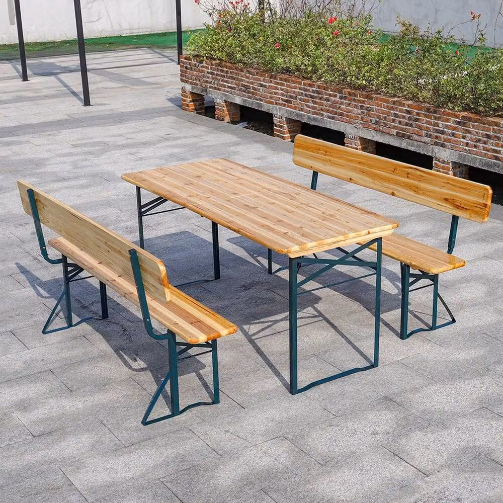 KORVIXA Folding Beer Table and Benches Set in Beige, W/D/H: 100 x 100 x 76 cm – 2