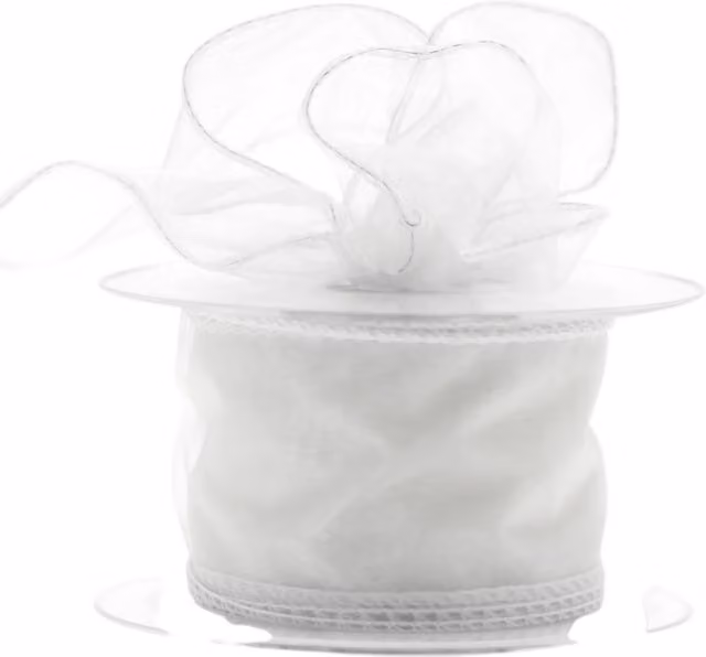 Kingsbury Gifts White Wired Chiffon Organza Ribbon, 20m