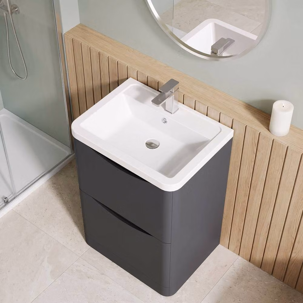 Balterley Dunwood Contemporary 2 Drawer Vanity Basin Unit, Dark Grey, Width: 60 cm – 2