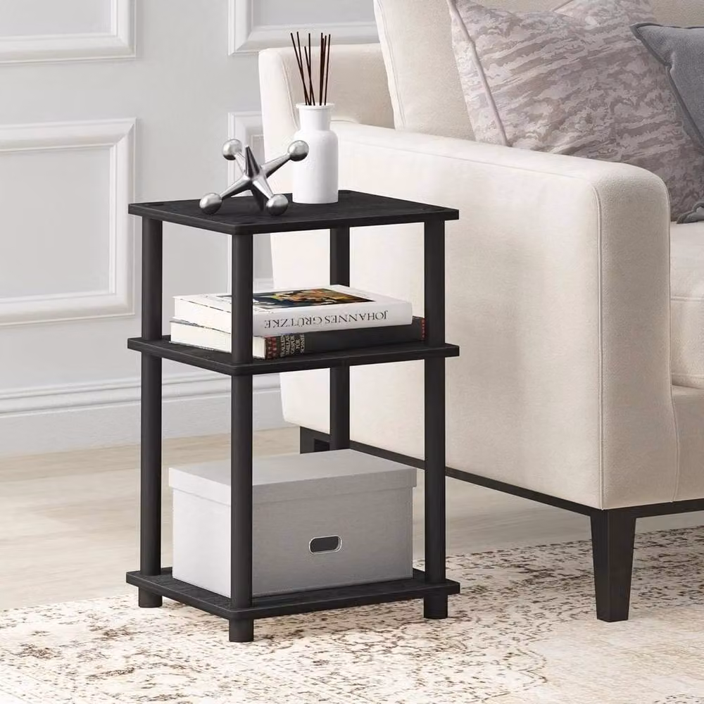 FORGEVIO Modern Matt Black Open Shelf End Table with Rounded Corners – 3
