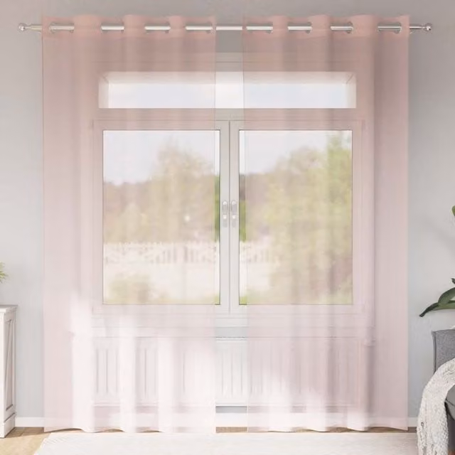 Berkfield Home Pink Voile Fabric Panel Curtains with Eyelets, 2 Pack, W: 140 cm, H: 245 cm