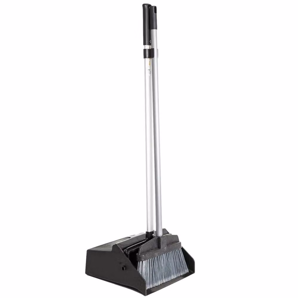FLAVORA Long Industrial Dustpan and Brush Set in Black, Foldable Plastic Design – 1