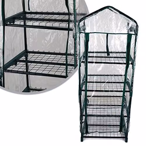 Kingfisher GHPRO Premium 4 Tier Greenhouse with Shelving, Green and Transparent, H: 134.0 cm, W: 50.0 cm, D: 44.5 cm