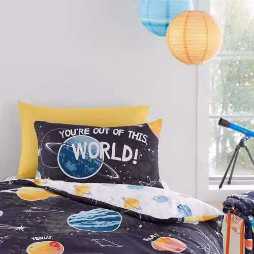 Bedlam Outer Space Glow in the Dark Reversible Duvet Cover Set and Pillowcase in Black, Single Size 135 x 200 cm – 4