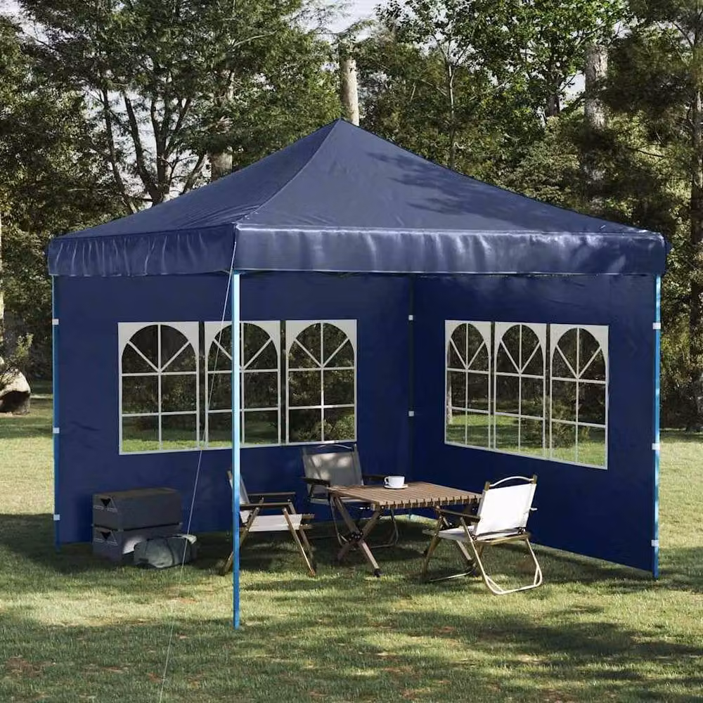 Berkfield Home Party Tent Sidewalls with Window, 2 Piece Set, PE Plastic, Navy Blue – 1