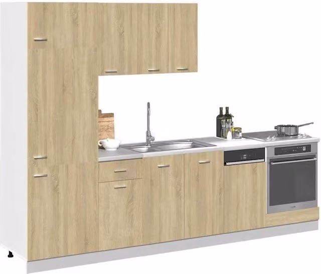 Berkfield Home Lyon 7 Piece Modern Kitchen Cabinet Set in Sonoma Oak and Beige