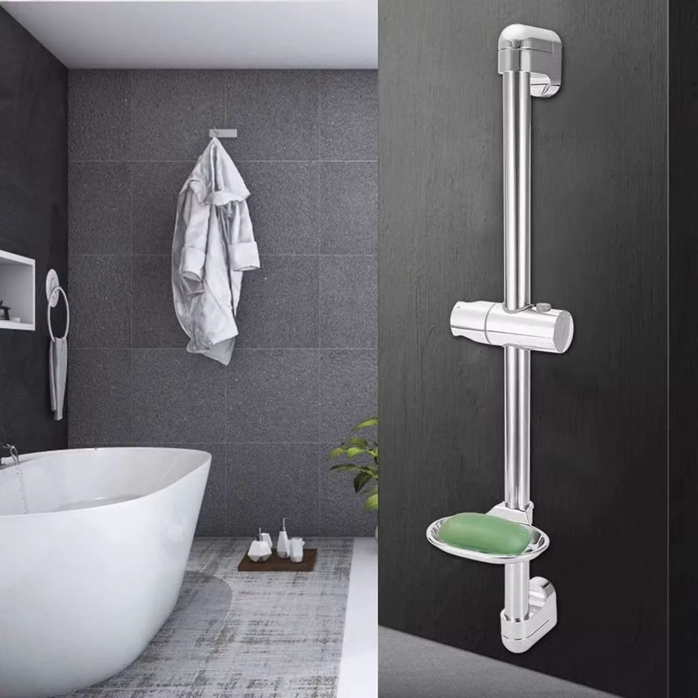 KORVIXA Silver Chrome Shower Riser Rail with Adjustable Height and Soap Dish, H: 70 cm, W: 100 cm – 2