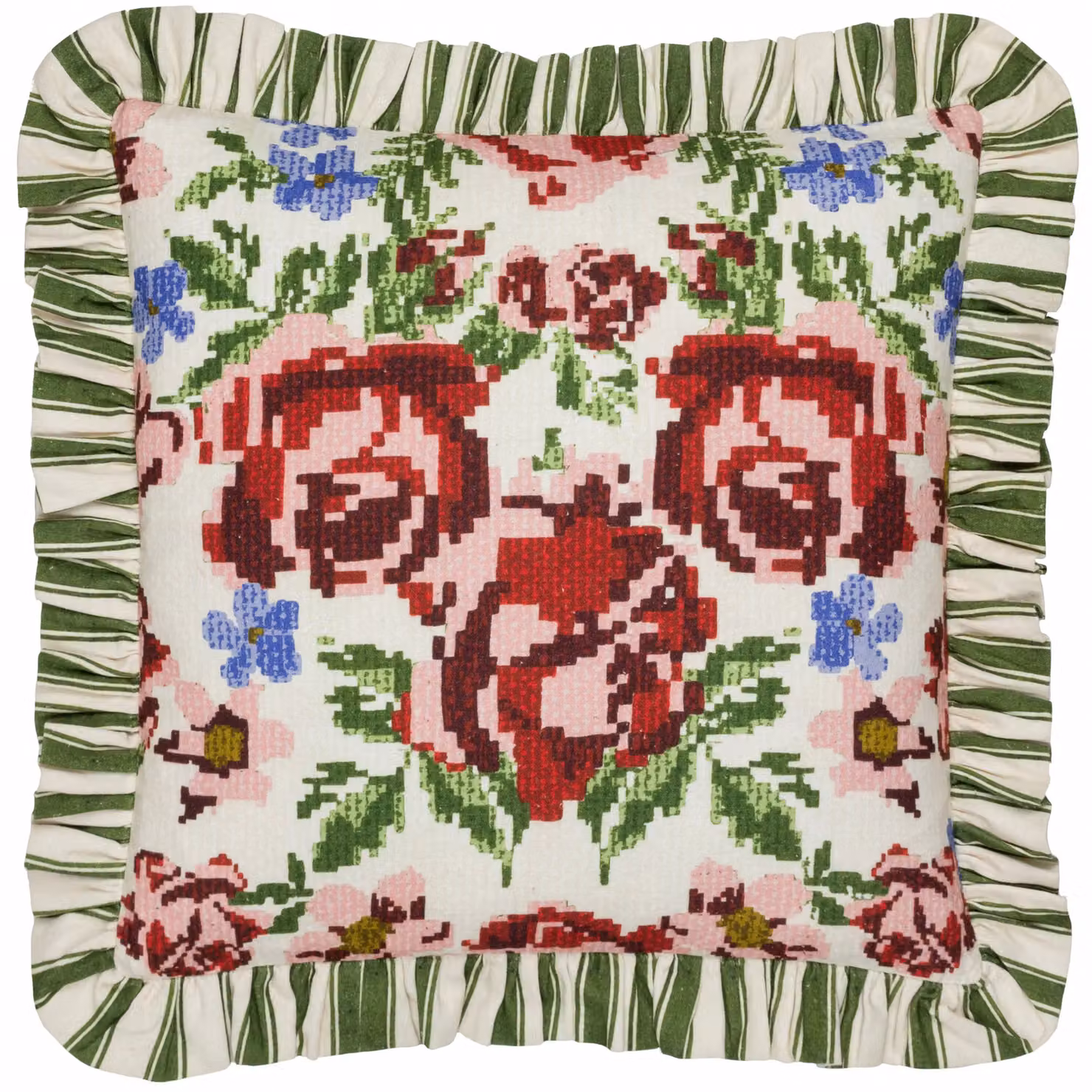 furn. Feeoni Ruffle Floral Cotton Decorative Cushion in Willow Green, Multicolour, W/D/H: 43 x 43 x 43 cm – 2