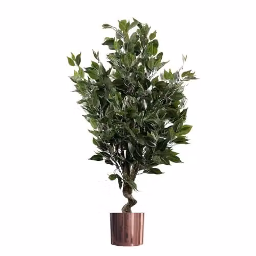 Leaf 110cm Artificial Evergreen Twist Ficus Tree in a Green Metal Planter – 1