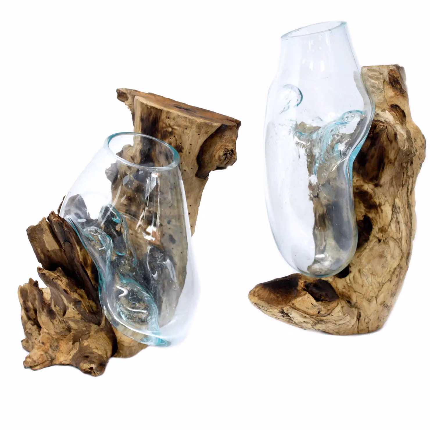 KDMD Molten Glass on Wood Hanging Bowl in Brown and Transparent – 2