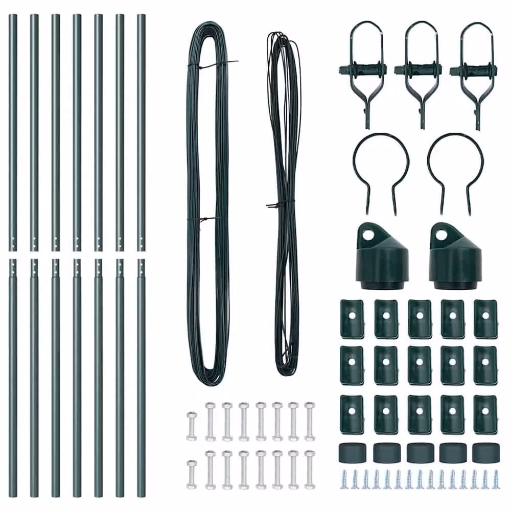 Berkfield Home Set of 7 Green Round Metal and Plastic Fence Posts, Height: 210 cm – 4