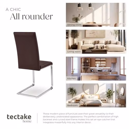 tectake Set of 6 Bettina Dining Chairs in Brown with Synthetic Leather and Metal Cantilever Base – 7